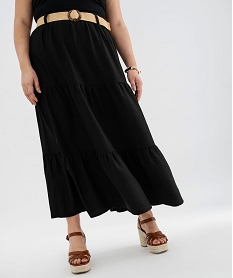 GEMO Jupe longue ample et fluide à volants et ceinture femme grande taille noir standard