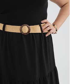 jupe longue ample et fluide a volants et ceinture femme grande taille noir standardH225301_2