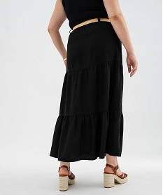 jupe longue ample et fluide a volants et ceinture femme grande taille noir standardH225301_3