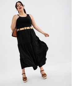 jupe longue ample et fluide a volants et ceinture femme grande taille noir standardH225301_4
