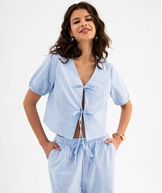 blouse manches courtes bouffantes avec liens a nouer femme imprime blousesH225401_2
