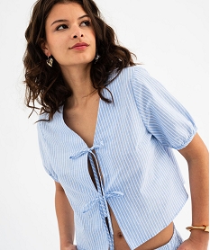 blouse manches courtes bouffantes avec liens a nouer femme imprime blousesH225401_4