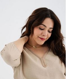 blouse manches 34 en maille fluide et col v femme grande taille beige standard blousesH225701_3