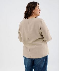 blouse manches 34 en maille fluide et col v femme grande taille beige standard blousesH225701_4