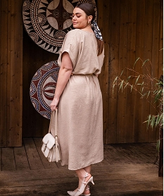 GEMO Robe chemise en maille fluide à taille élastiquée femme grande taille beige standard