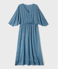GEMO Robe longue en voile satiné à encolure cache-cœur femme grande taille bleu standard