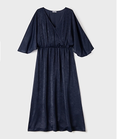 GEMO Robe longue en voile satiné à encolure cache-cœur femme grande taille Bleu