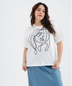 tee-shirt manches courtes et col rond brode femme grande taille blanc t-shirts manches courtesH226301_2