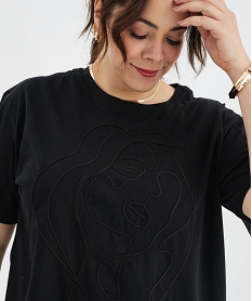tee-shirt manches courtes et col rond brode femme grande taille noir standard t-shirts manches courtesH226501_2