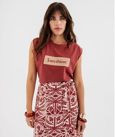 debardeur col rond a broderie et strass brillant femme rouge debardeursH227201_3