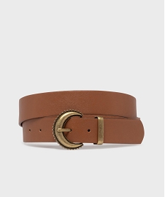 GEMO Ceinture lisse à boucle fantaisie en métal brossé femme marron vif