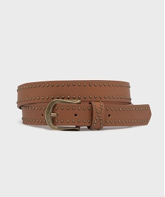 GEMO Ceinture lisse à clous et boucle en métal brossé femme marron vif