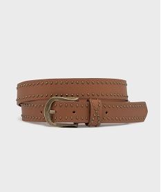 ceinture lisse a clous et boucle en metal brosse femme marron vifH230001_3