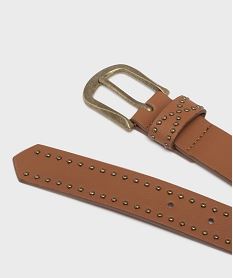 ceinture lisse a clous et boucle en metal brosse femme marron vifH230001_4