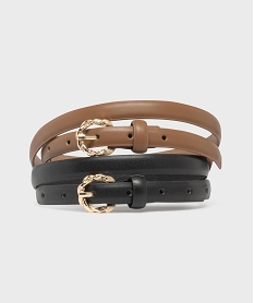 GEMO Ceintures fines avec boucle torsadée femme (lot de 2) noir standard