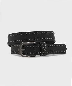 ceinture lisse a clous et boucle en metal brosse femme noir standardH230301_3
