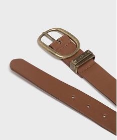 ceinture lisse a boucle et passants en metal brosse femme brunH230601_4