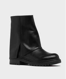 boots zippees a semelle crantee et tige a revers femme noir standardH231701_2