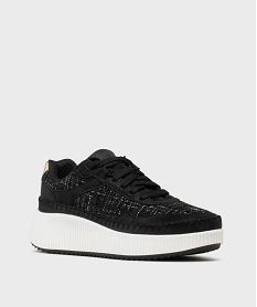 baskets basses semelle plateforme et dessus textile elegant femme noir chineH232201_2