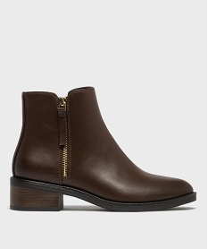 GEMO Boots zippées à petit talon en matière lisse femme[MISSING] marron fonce