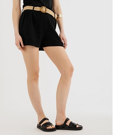 GEMO Short ample en gaze de coton avec ceinture tressée femme noir standard