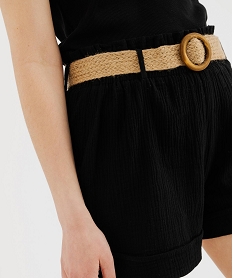 short ample en gaze de coton avec ceinture tressee femme noir standard shortsH244801_2