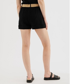 short ample en gaze de coton avec ceinture tressee femme noir standard shortsH244801_3