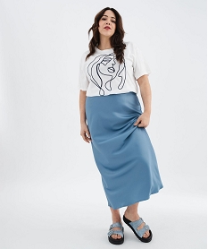 jupe longue droite en satin femme grande taille bleu standardH245001_4