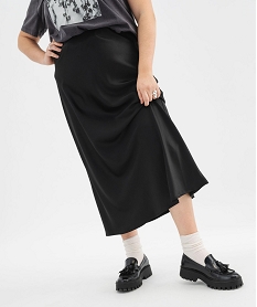GEMO Jupe longue droite en satin femme grande taille noir standard