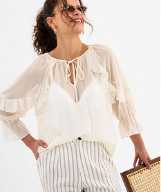GEMO Blouse en voile à manches 34 et volants femme Beige
