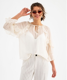 blouse en voile a manches 34 et volants femme beige blousesH245201_2