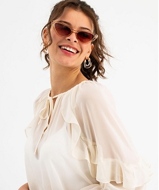 blouse en voile a manches 34 et volants femme beige blousesH245201_4
