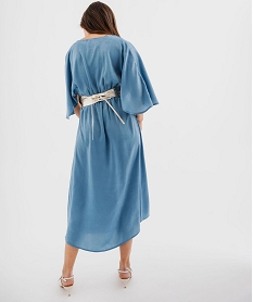 robe longue en voile satine a encolure cache-cœur femme bleu standardH245301_3