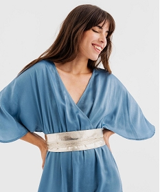 robe longue en voile satine a encolure cache-cœur femme bleu standardH245301_4