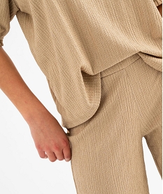 pantalon large en maille texturee et extensible femme beige standard pantalonsH245401_2
