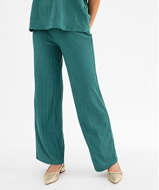 pantalon large en maille texturee et extensible femme vert standard pantalonsH245501_2