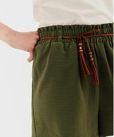 short fluide avec taille elastique et ceinture fine femme kaki standard shortsH245901_2