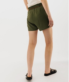 short fluide avec taille elastique et ceinture fine femme kaki standard shortsH245901_3