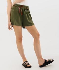 short fluide avec taille elastique et ceinture fine femme kaki standard shortsH245901_4