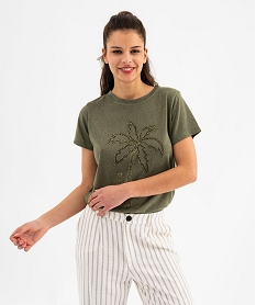 GEMO Tee-shirt manches courtes avec palmier pailleté femme Vert