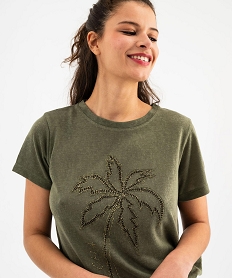 tee-shirt manches courtes avec palmier paillete femme vert t-shirts manches courtesH246101_2