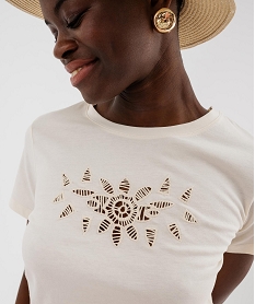 tee-shirt manches courtes avec broderie sur le buste femme beige t-shirts manches courtesH246301_2