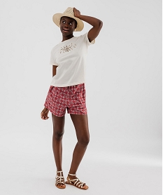 tee-shirt manches courtes avec broderie sur le buste femme beige t-shirts manches courtesH246301_4