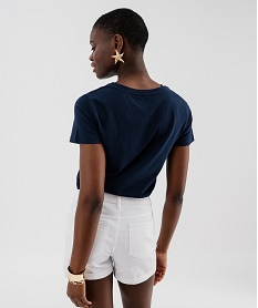 tee-shirt manches courtes avec broderie sur le buste femme bleu t-shirts manches courtesH246401_3