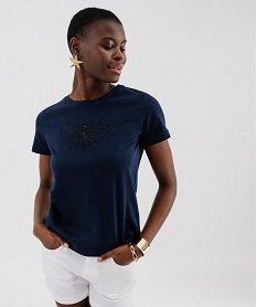 tee-shirt manches courtes avec broderie sur le buste femme bleu t-shirts manches courtesH246401_4