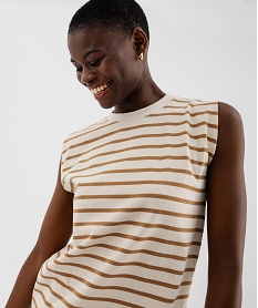 robe droite sans manches a rayures femme beigeH246601_2