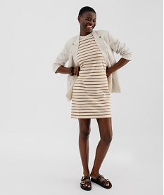 robe droite sans manches a rayures femme beigeH246601_4