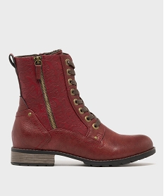 GEMO Bottines fourrées à lacets et zip femme rouge standard