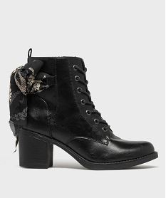 GEMO Bottines à talon avec foulard en voile fleuri femme noir standard