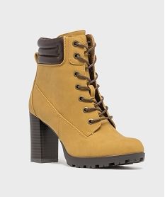 bottines femme a talon haut avec col matelasse a zip et a lacets ronds cires jauneH280401_2